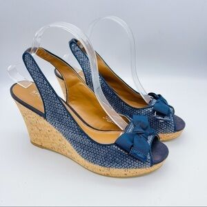 Sperry Navy Blue Cork Wedge Slingback Sandals